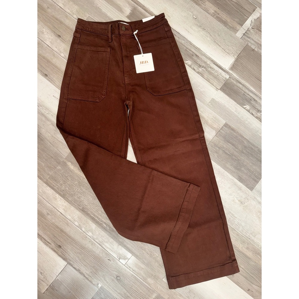 Just Black Denim Wide Leg Pants Women Brown Patch Pocket High Rise 28 DP649-CFB - Picture 2 of 8